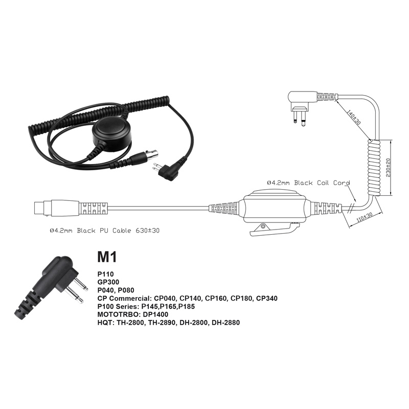 Velké PTT tlačítko, konektor XLR (5 pin) pro vysílačky CP Commercial/DP1400/R2
